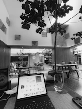 Behind-the-scenes photo of a content planning session in a cozy Scandinavian-style restaurant