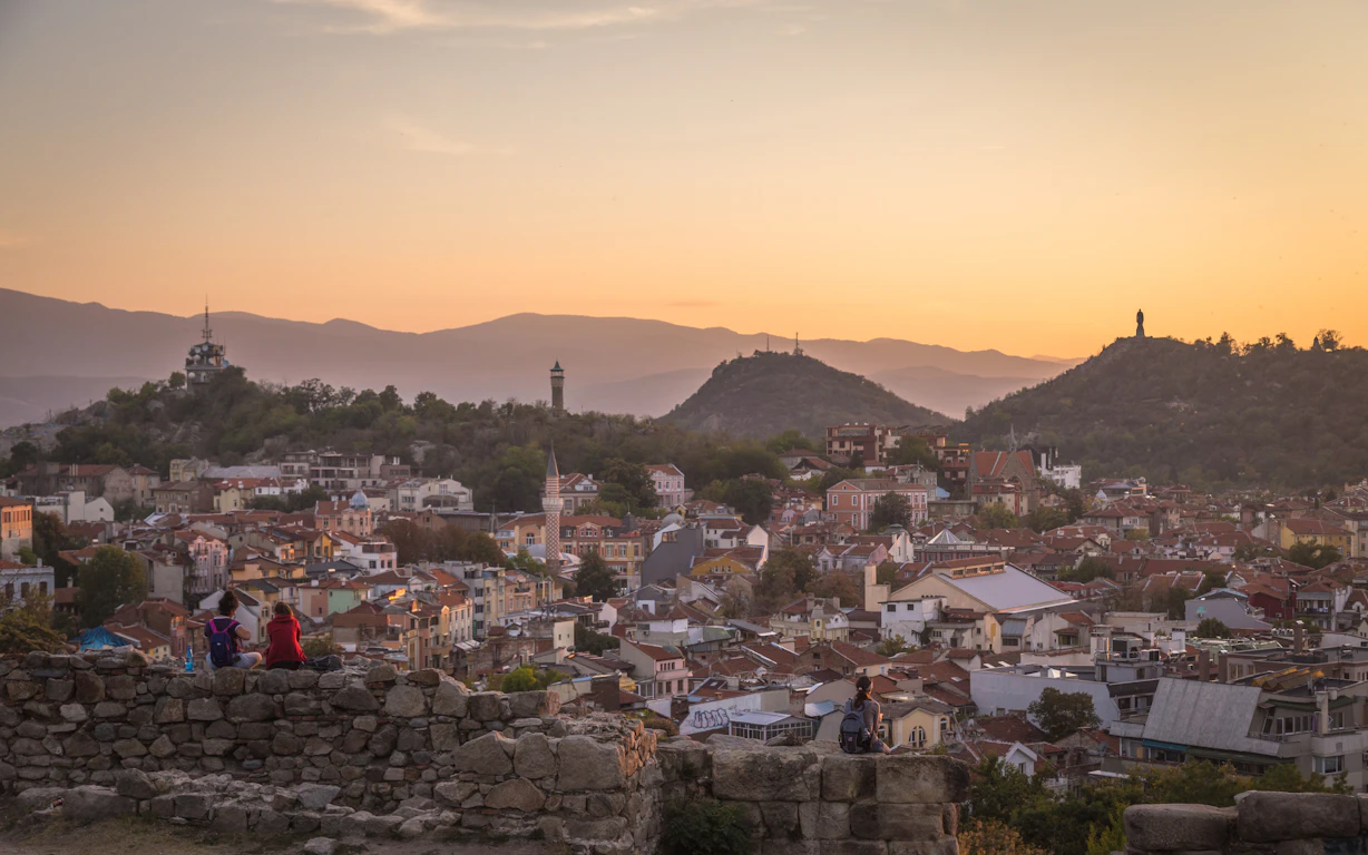 View over Plovdiv hills at sunset