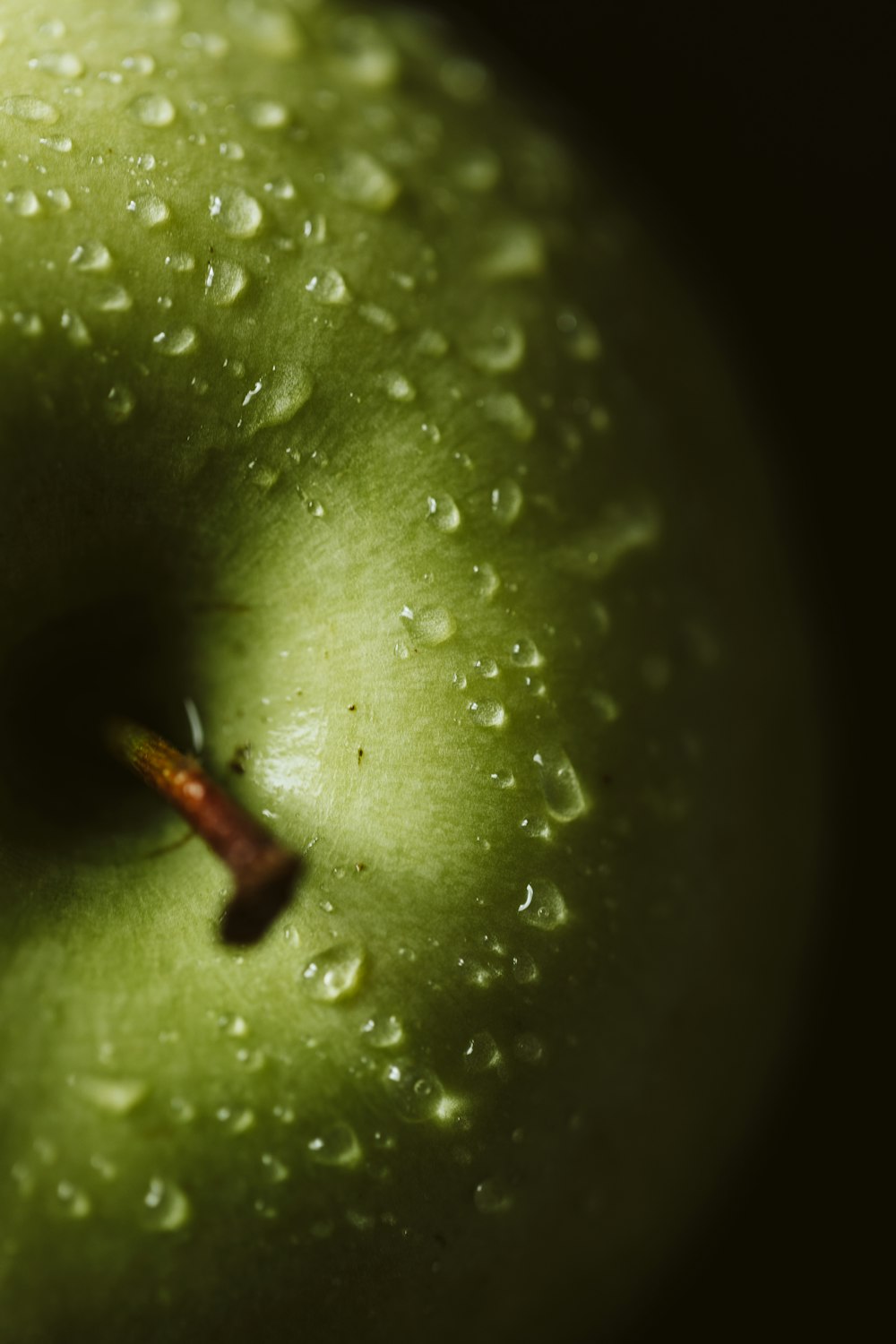 ein grüner Apfel mit Wassertröpfchen darauf