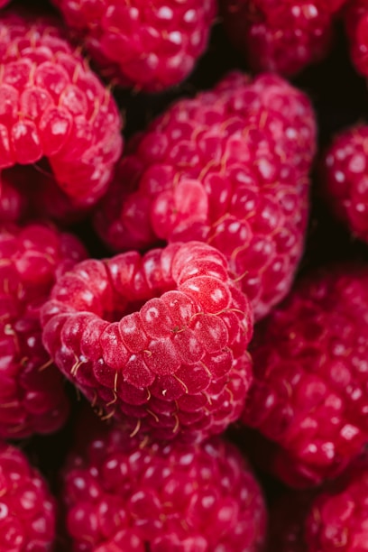 a close up of a bunch of raspberries