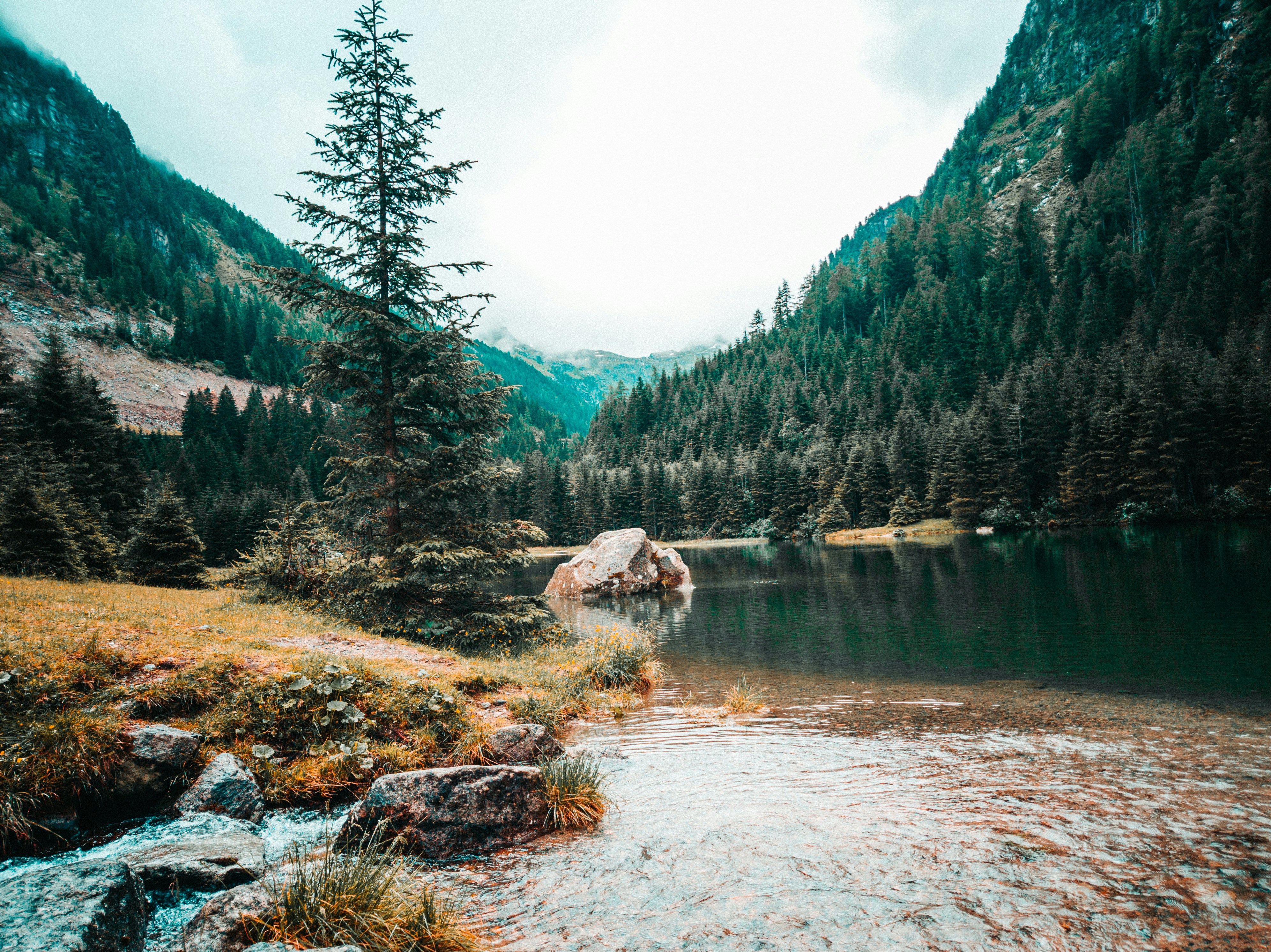 a mountain lake surrounded by trees and rocks