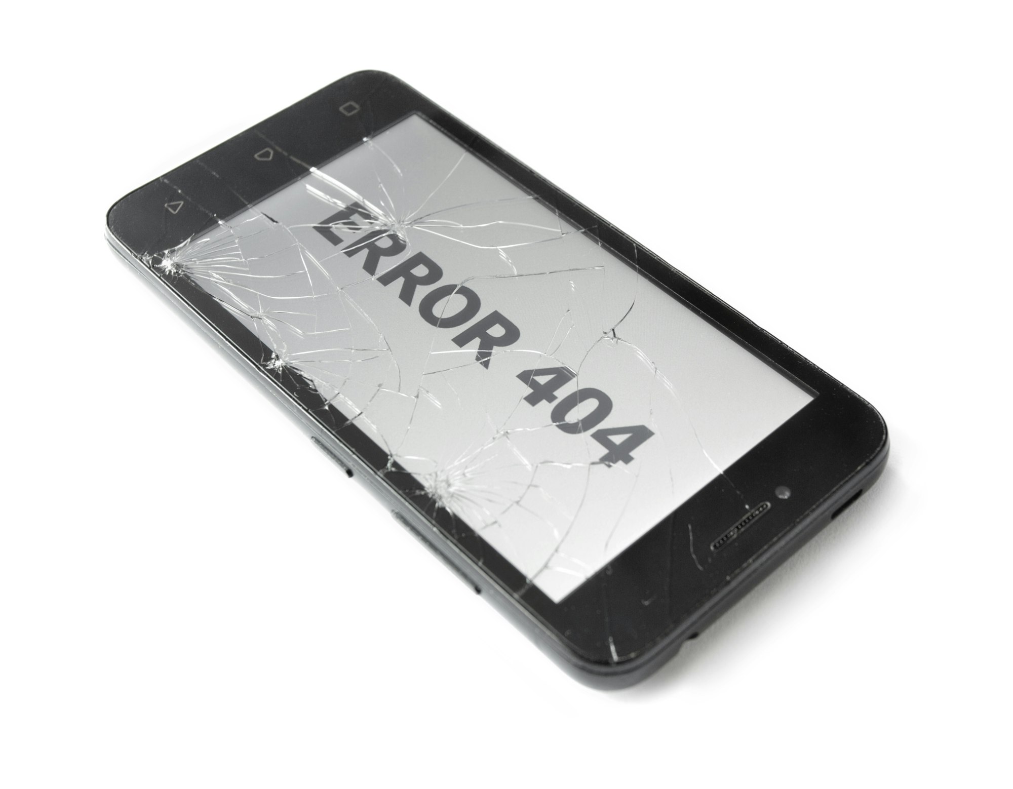 Close up of damaged cell smartphone with lettering "Error 404"