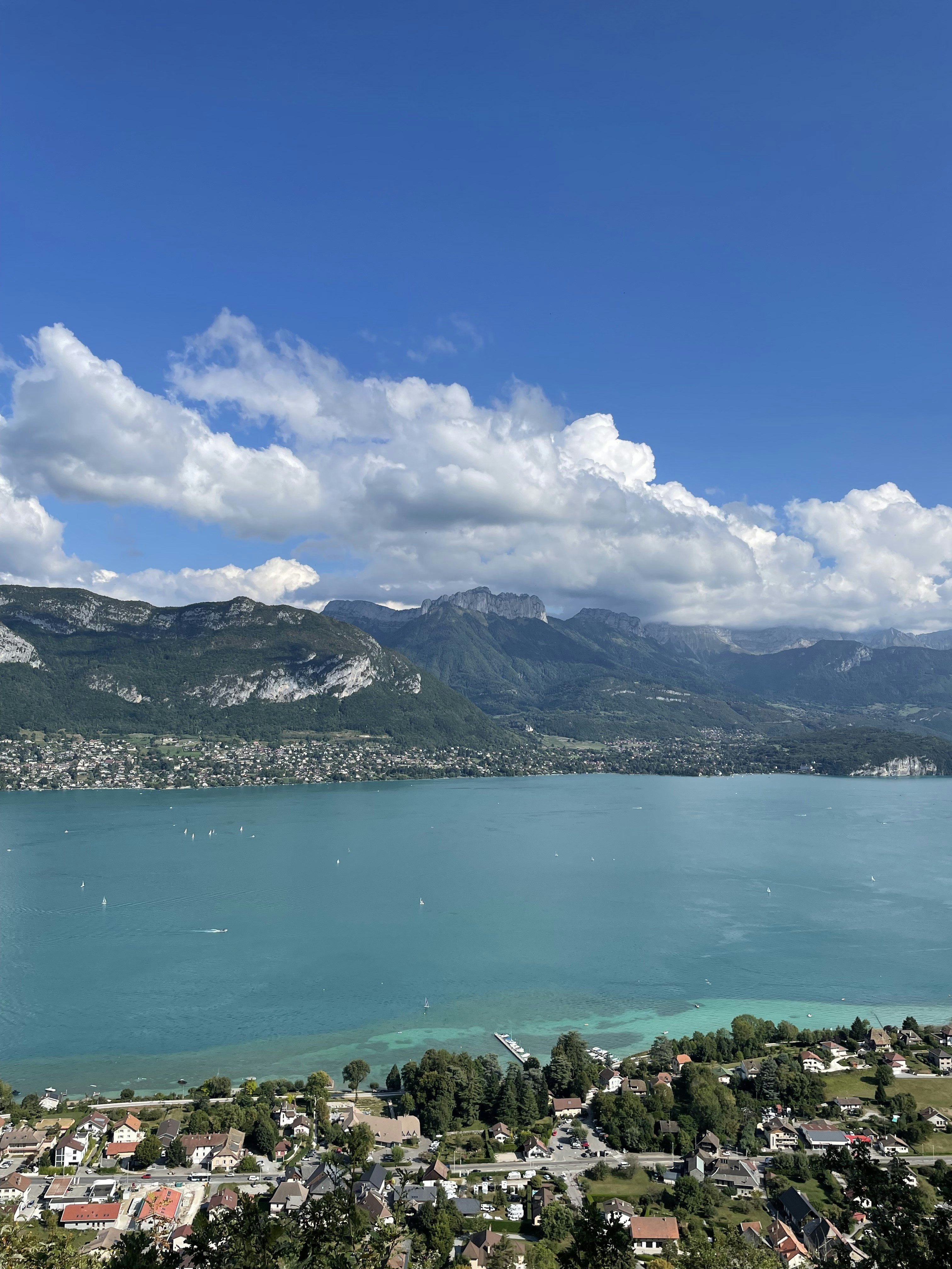 a scenic view of a lake with mountains in the background