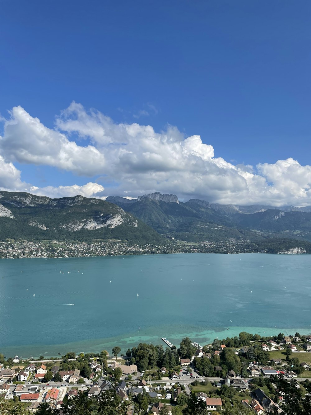 a scenic view of a lake with mountains in the background