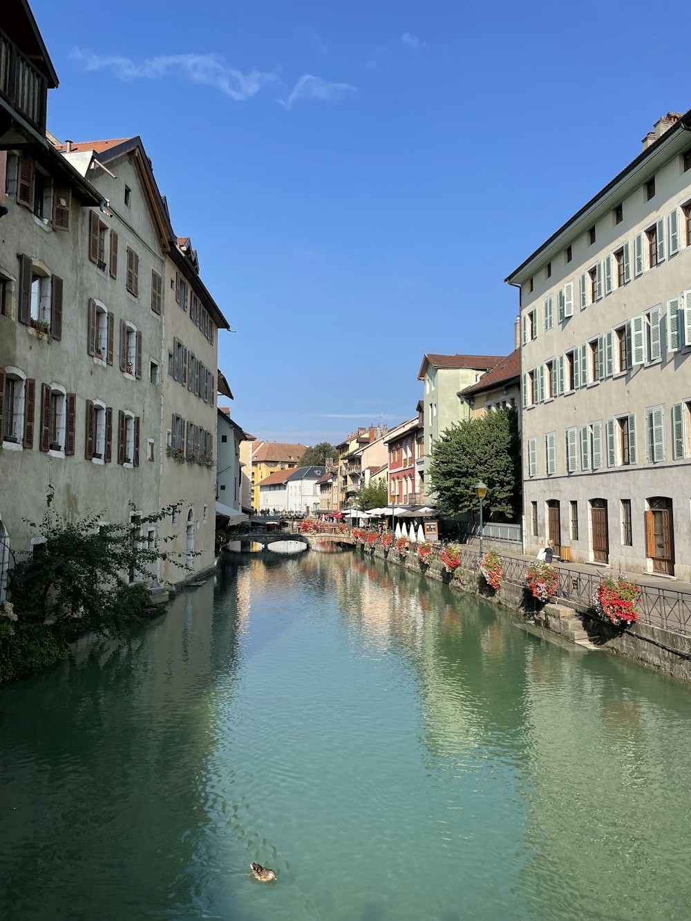 a river running through a city next to tall buildings