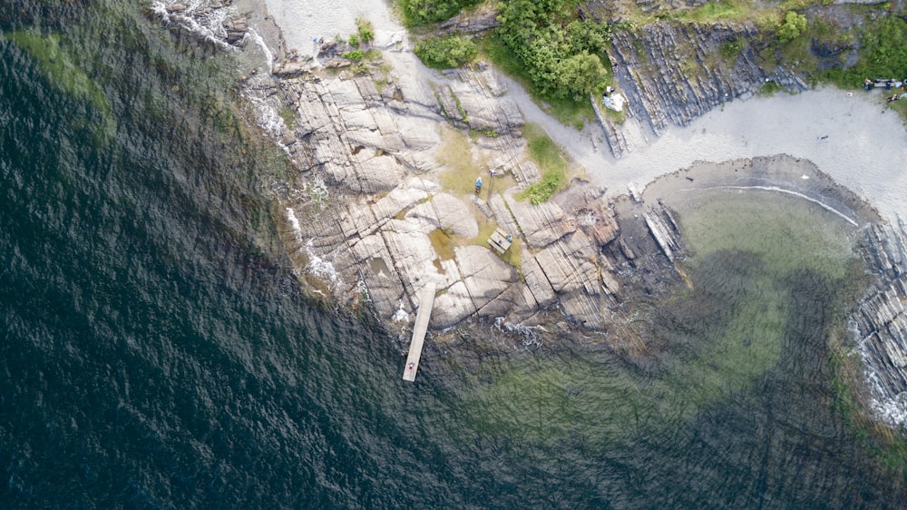 an aerial view of a large body of water