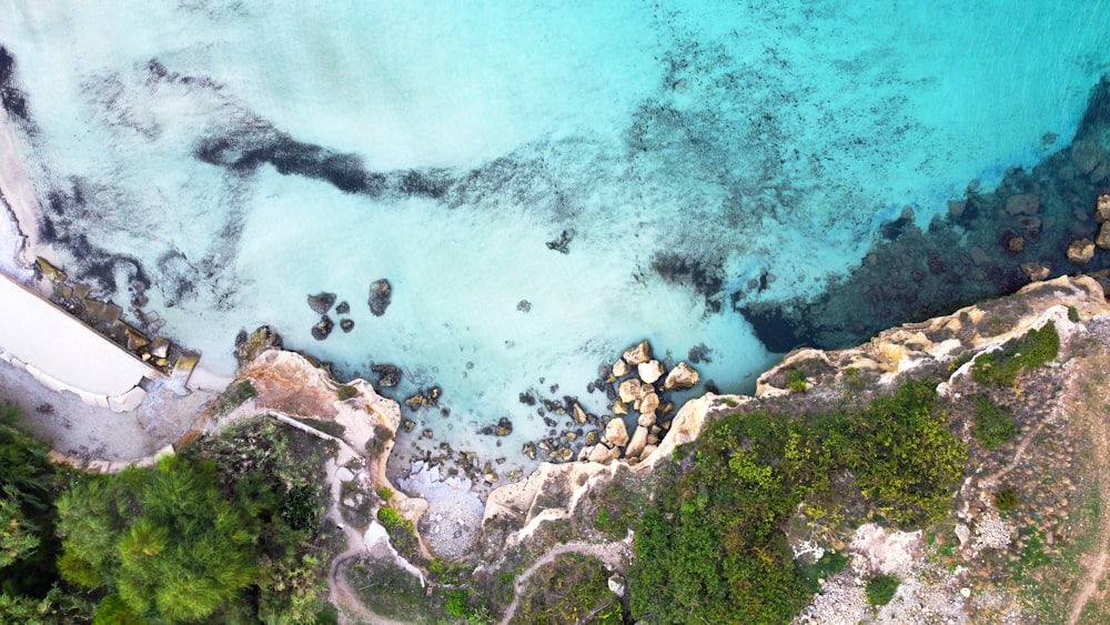 an aerial view of a body of water