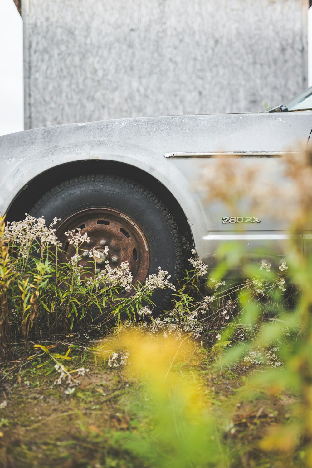 a car that is sitting in the grass