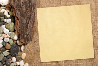 a piece of paper sitting on top of a pile of rocks