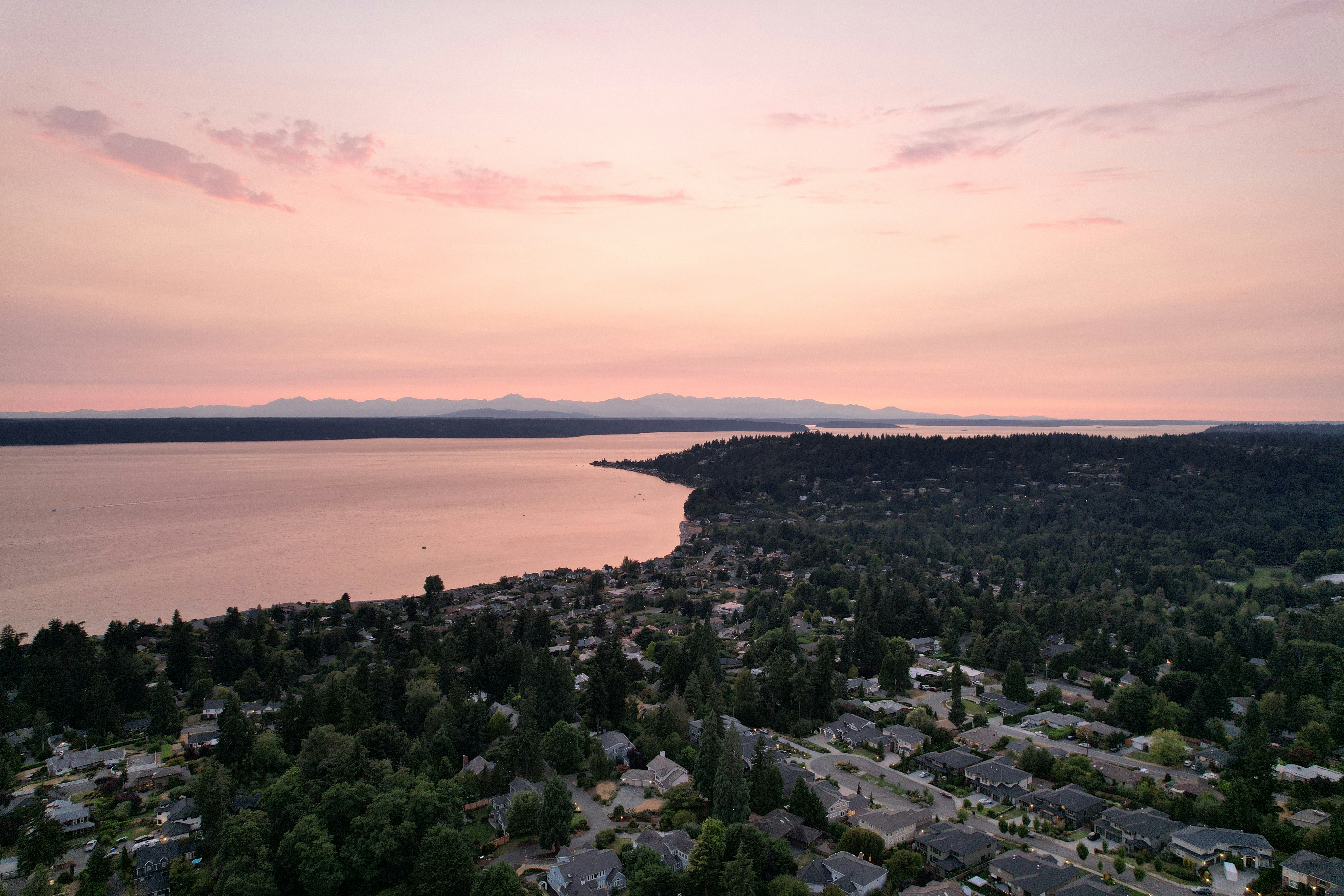 Brilliant sunset over Normandy Park on Puget Sound.