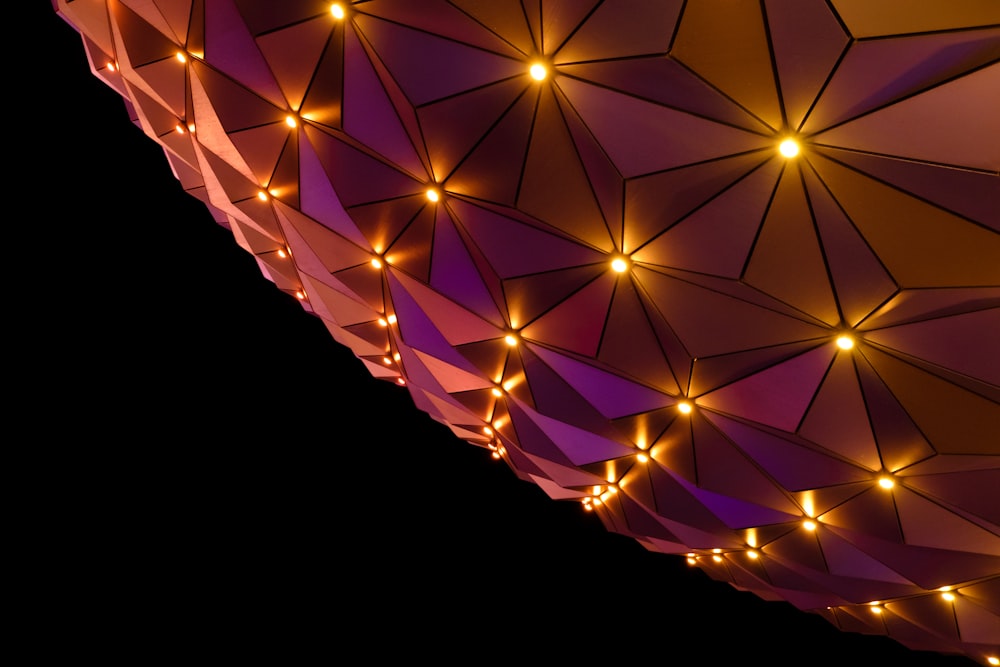 a close up of an umbrella with lights on it