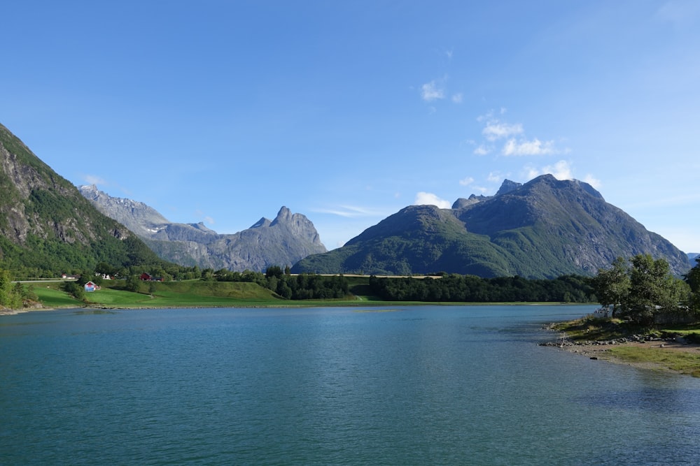 a large body of water surrounded by mountains