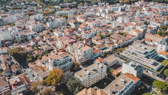 an aerial view of a city with lots of buildings