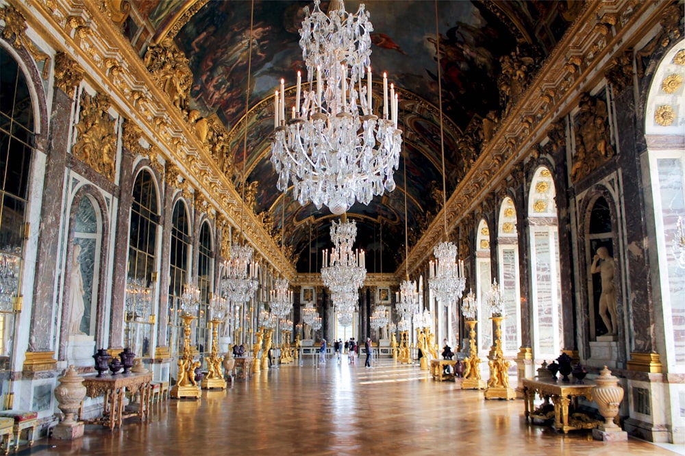 a large room with a chandelier in it