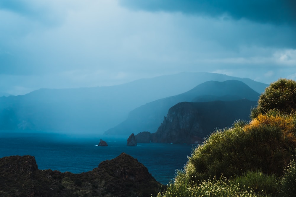 a large body of water surrounded by mountains