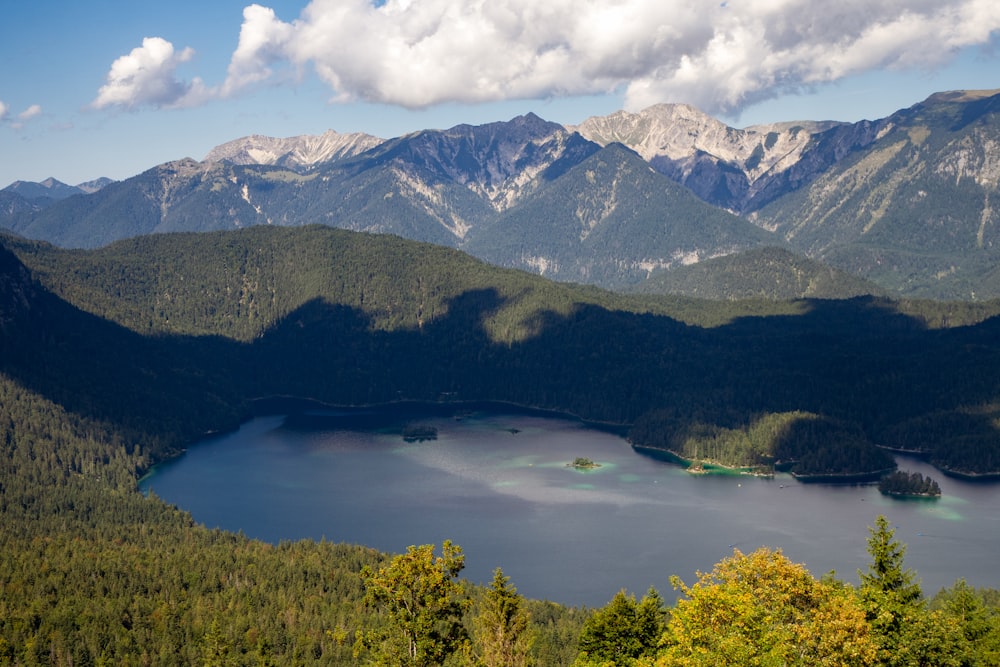 a lake with a mountain in the background