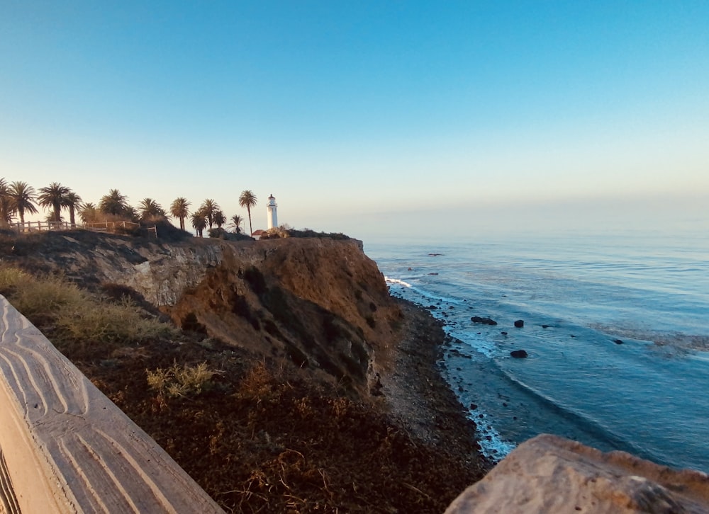 a view of the ocean from the top of a hill