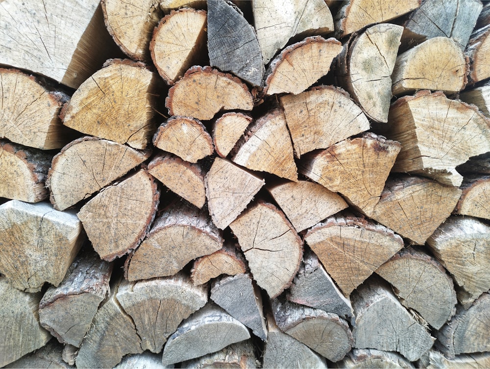 a pile of cut logs stacked on top of each other