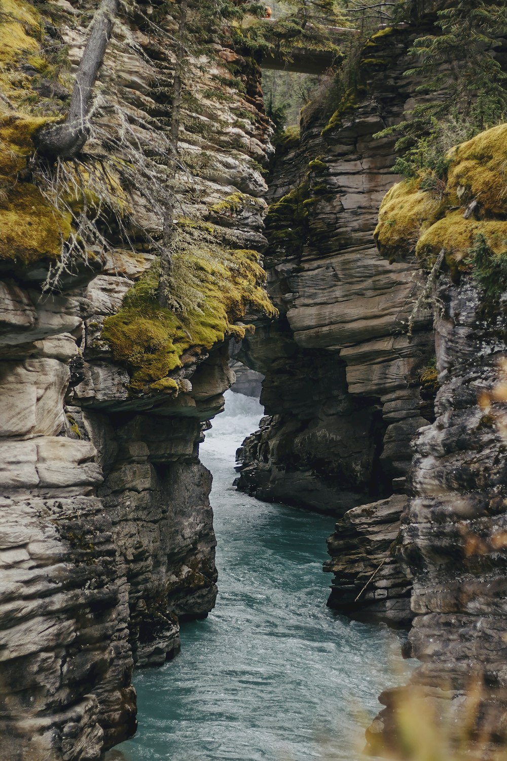 une rivière coulant entre deux gros rochers