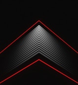 A geometric, abstract design featuring a series of triangular lines converging towards a point at the center top. The design includes repeated black and grey lines with two prominent red lines outlining the top and bottom triangles on a black background.