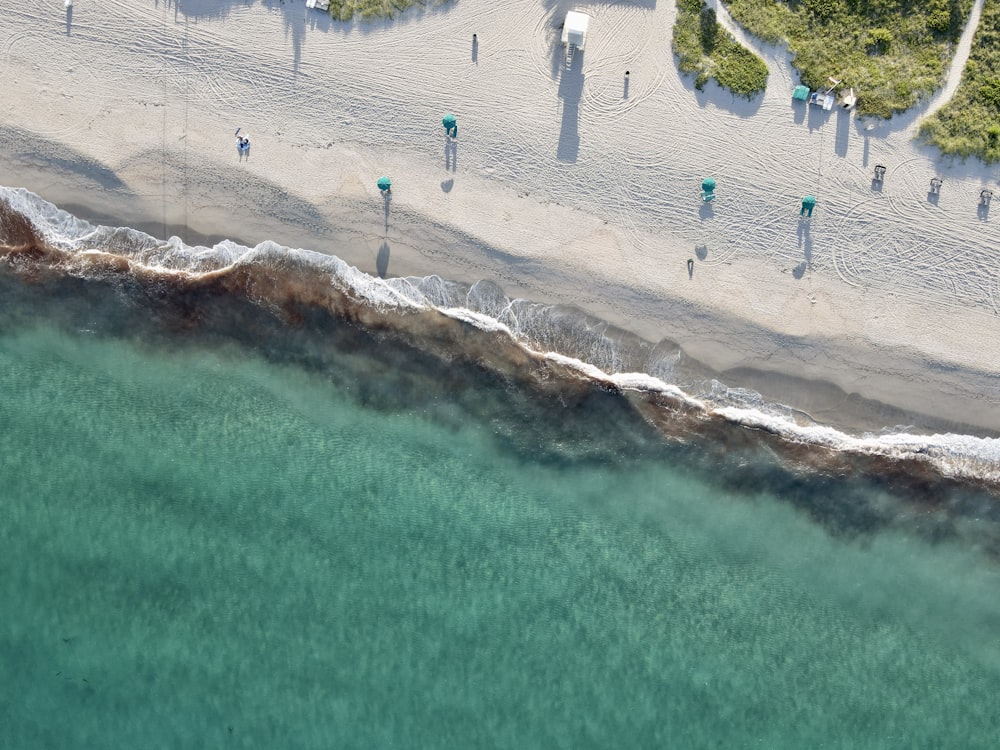 an aerial view of a sandy beach and ocean