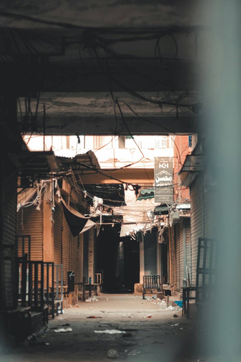 a view of a building through a window