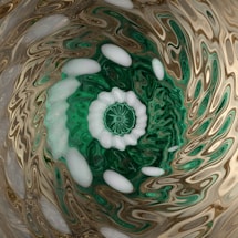 An abstract pattern resembling a swirling vortex with a central flower-like motif. The colors create a rippling effect that extends outward in concentric circles, blending into an earthy, wave-like formation.