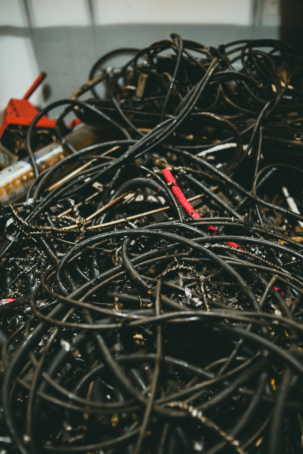 a pile of wires and wires in a bin