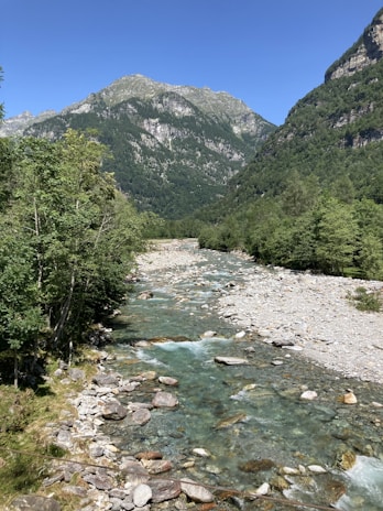 A clear mountain stream flowing through a recently restored section of river.