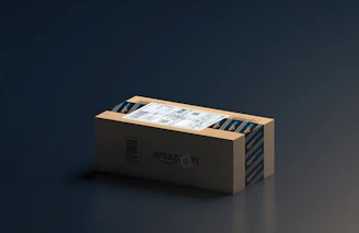 an amazon box sitting on top of a table
