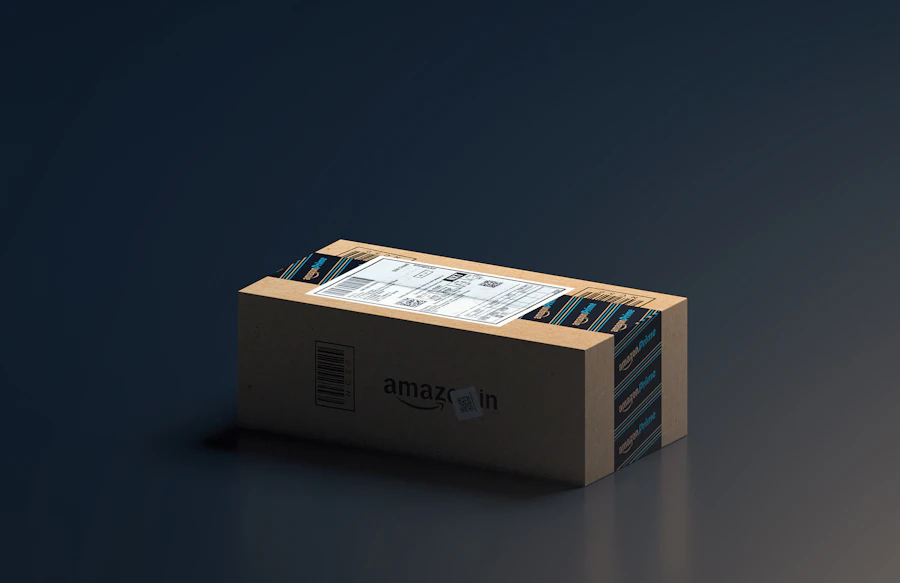 Amazon shipping box on a table