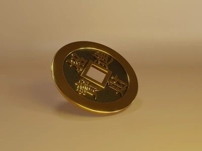 Side view of a Chinese Han dynasty coin with square hole in the center.