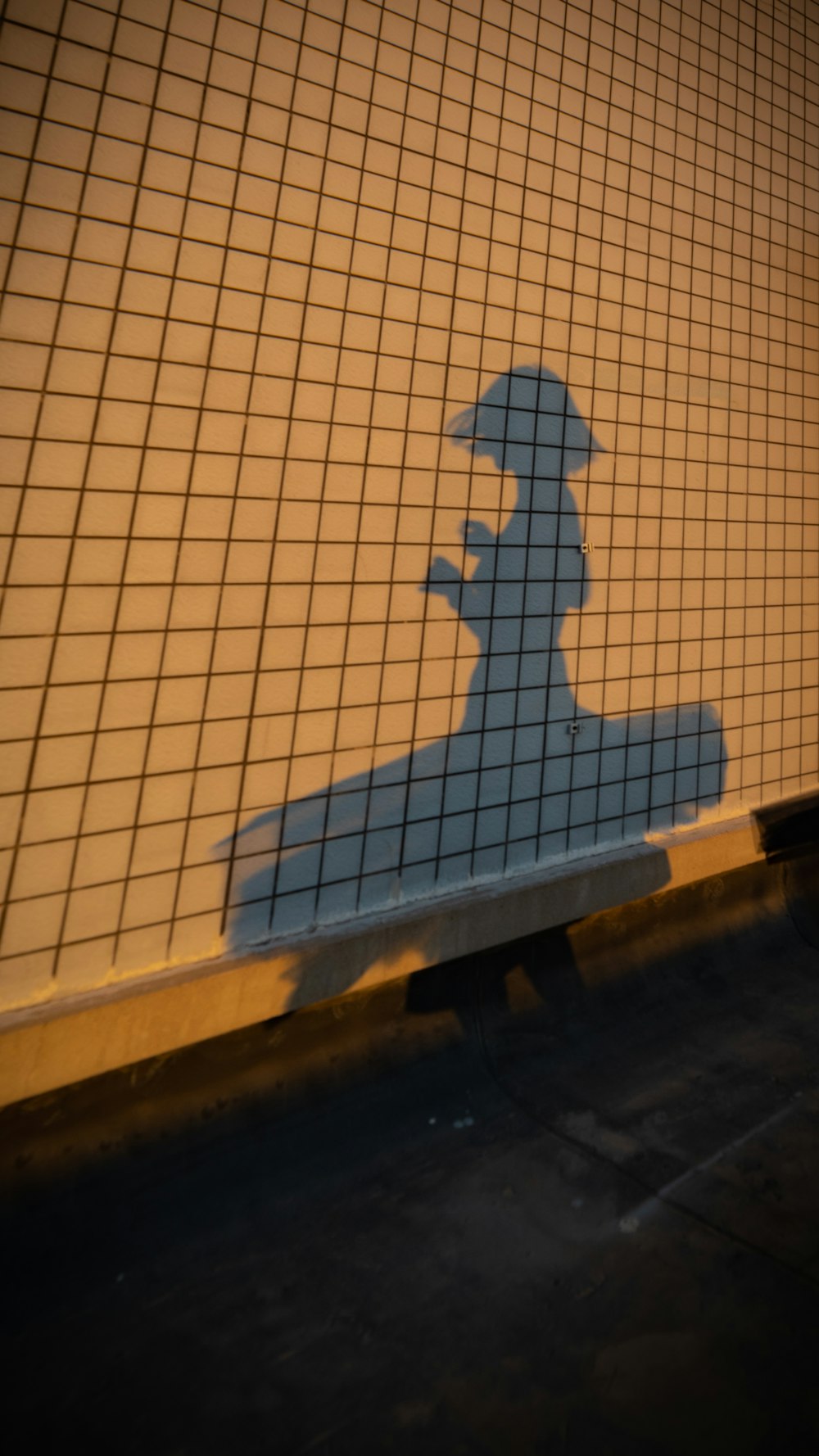 a shadow of a person sitting on a bench