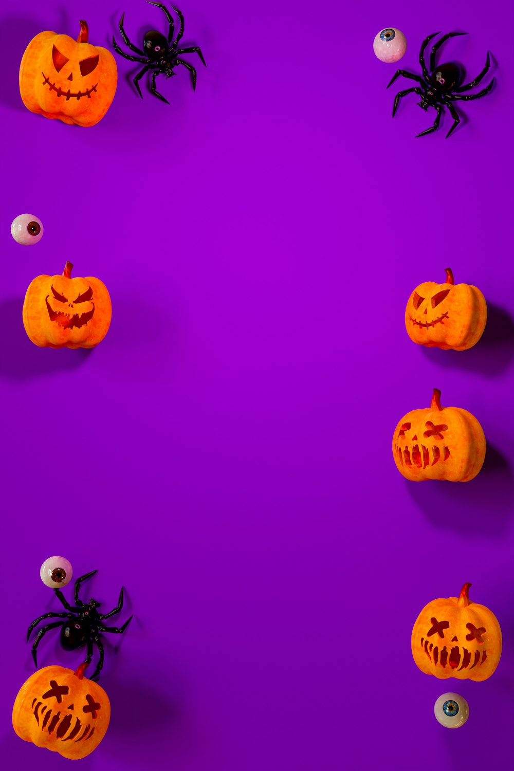 Un fondo púrpura con calabazas y una araña