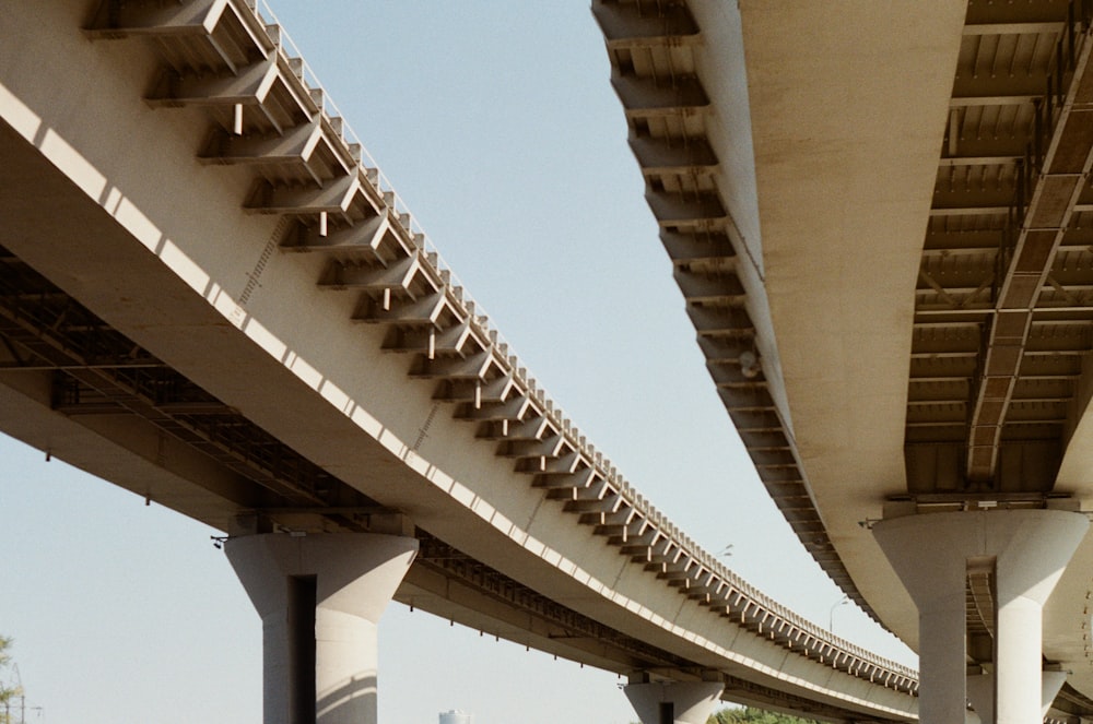 a view of the underside of a bridge