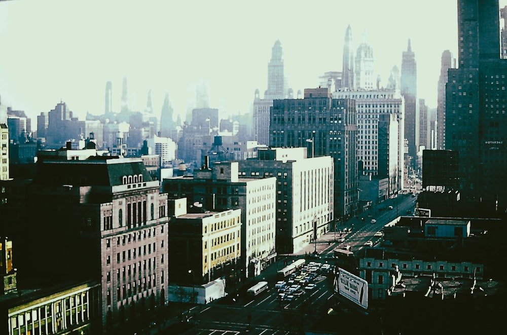 a view of a city with tall buildings