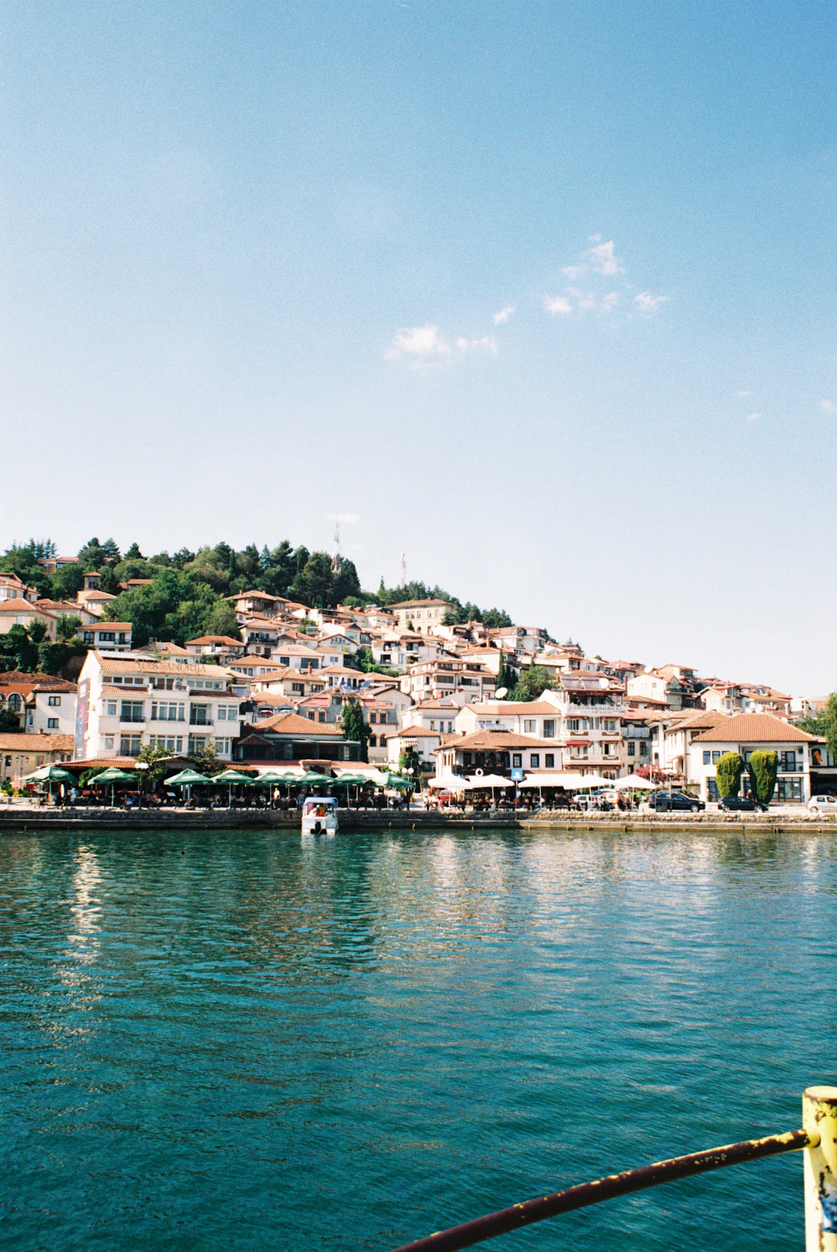 The town of Ohrid seen from Lake Ohrid