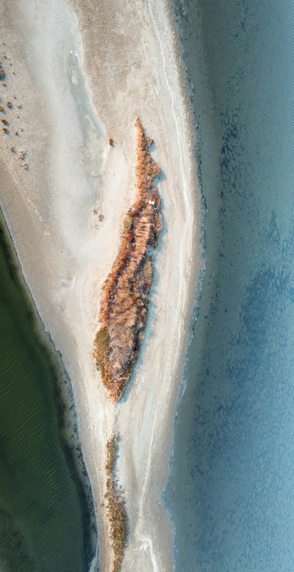 an aerial view of a body of water