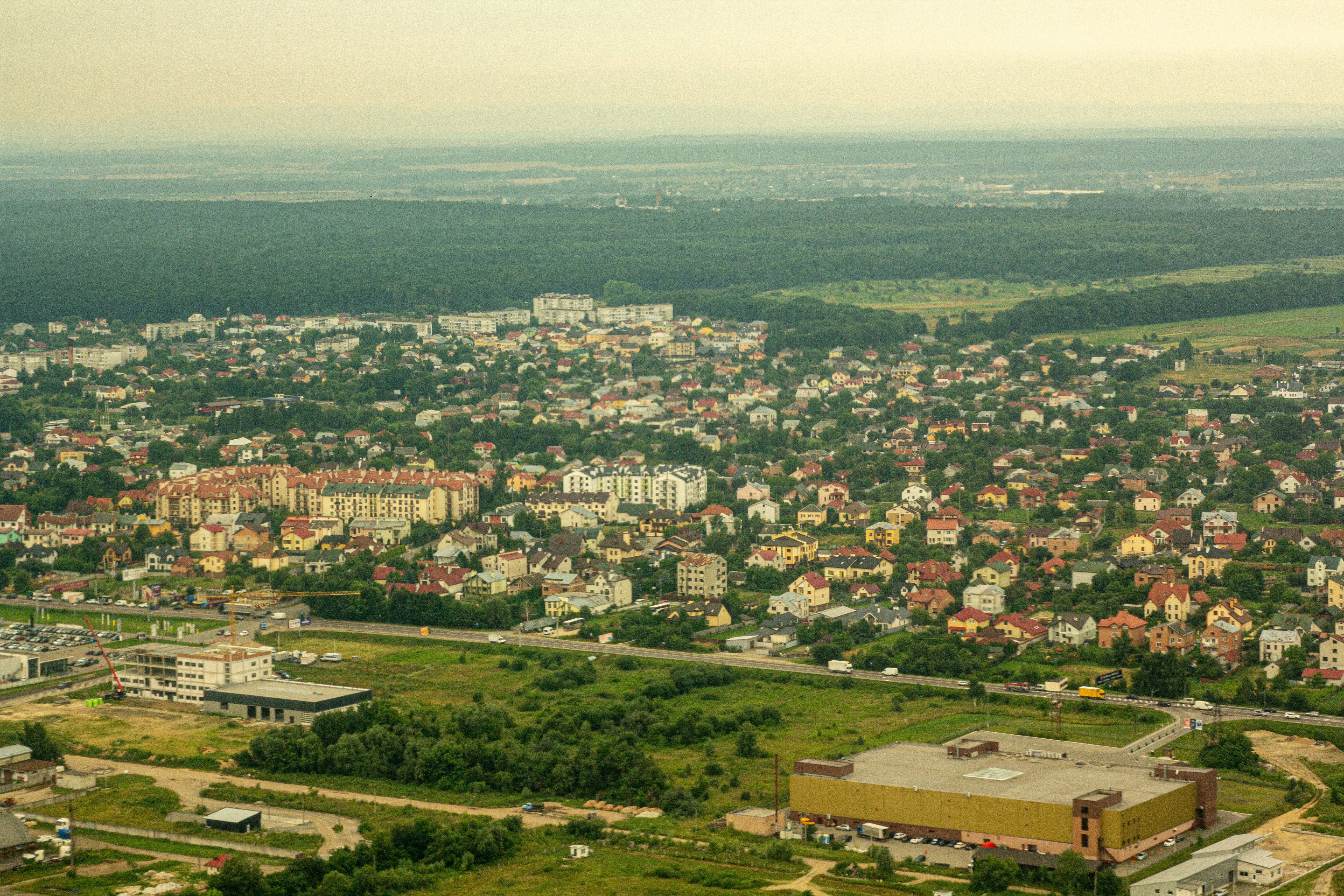 an aerial view of a city with lots of buildings