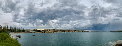 a large body of water under a cloudy sky