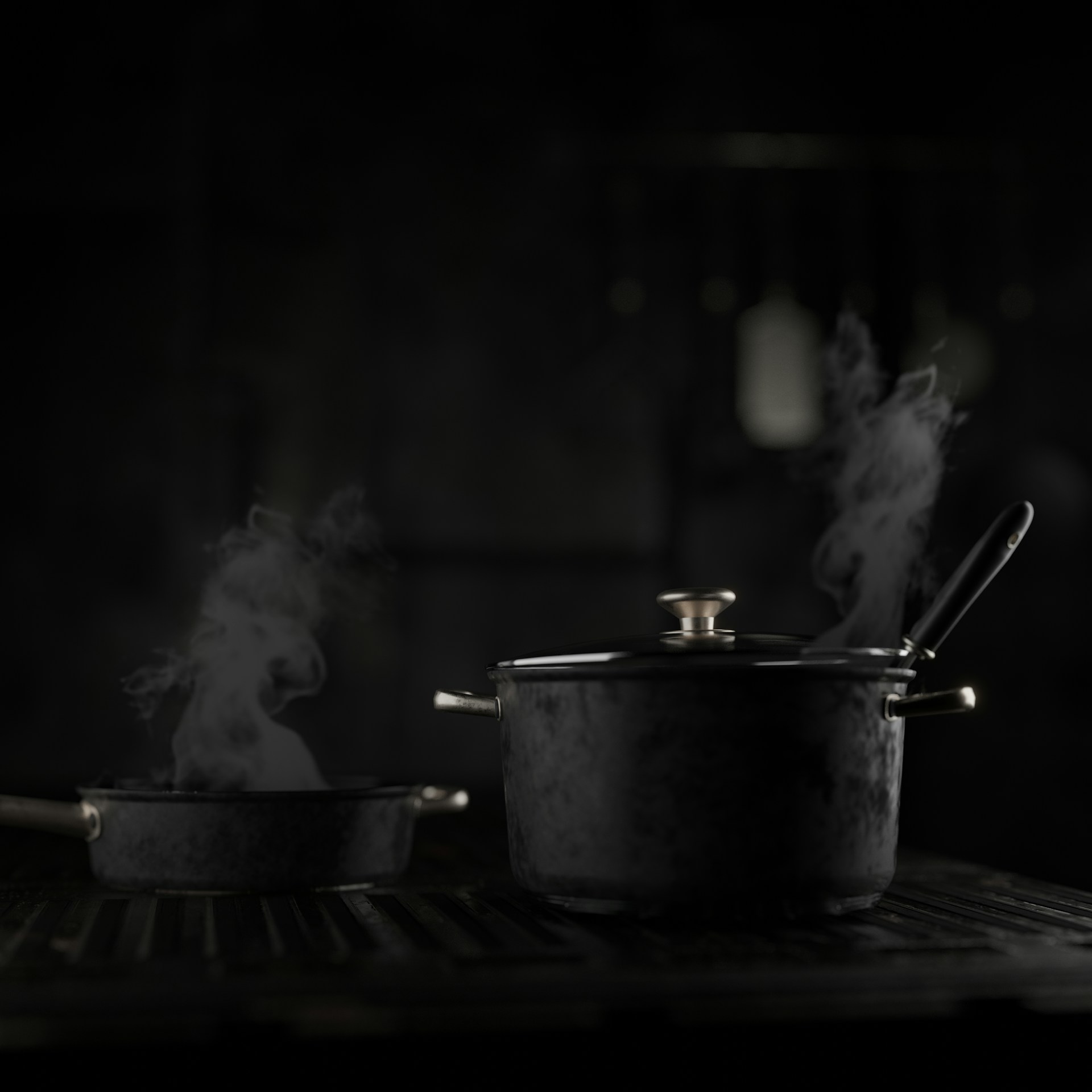 a pan with steam rising from it on a stove