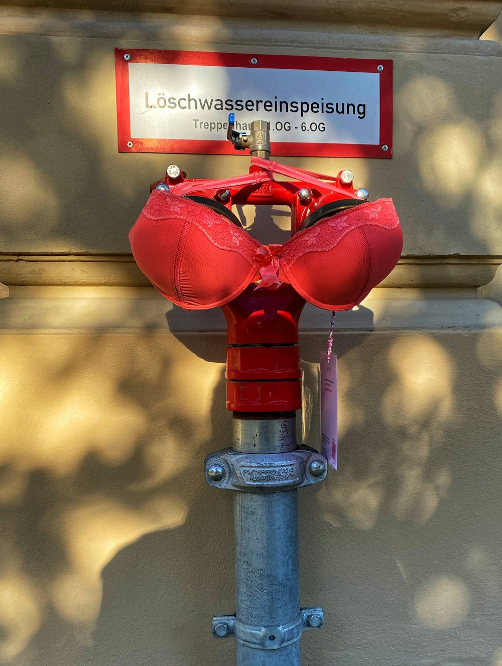 a red fire hydrant with a red bow on it