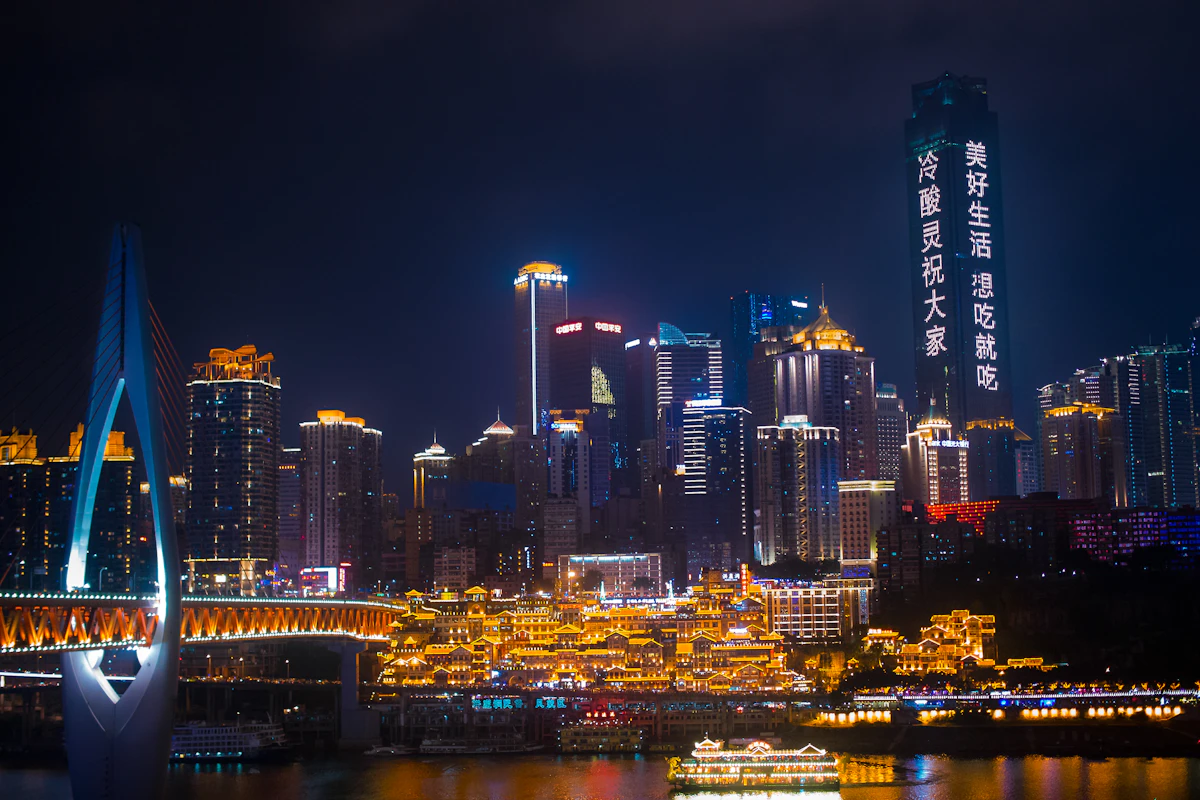 Chongqing skyline and river at night