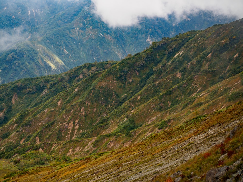 a view of a mountain with a few clouds in the sky