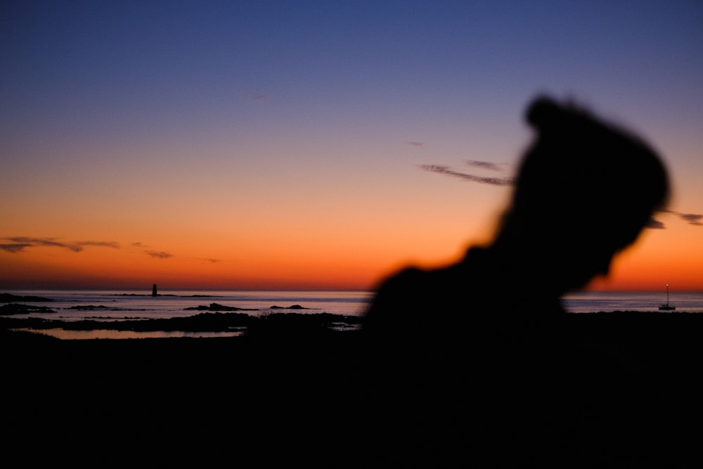 la silhouette d’une personne devant un coucher de soleil