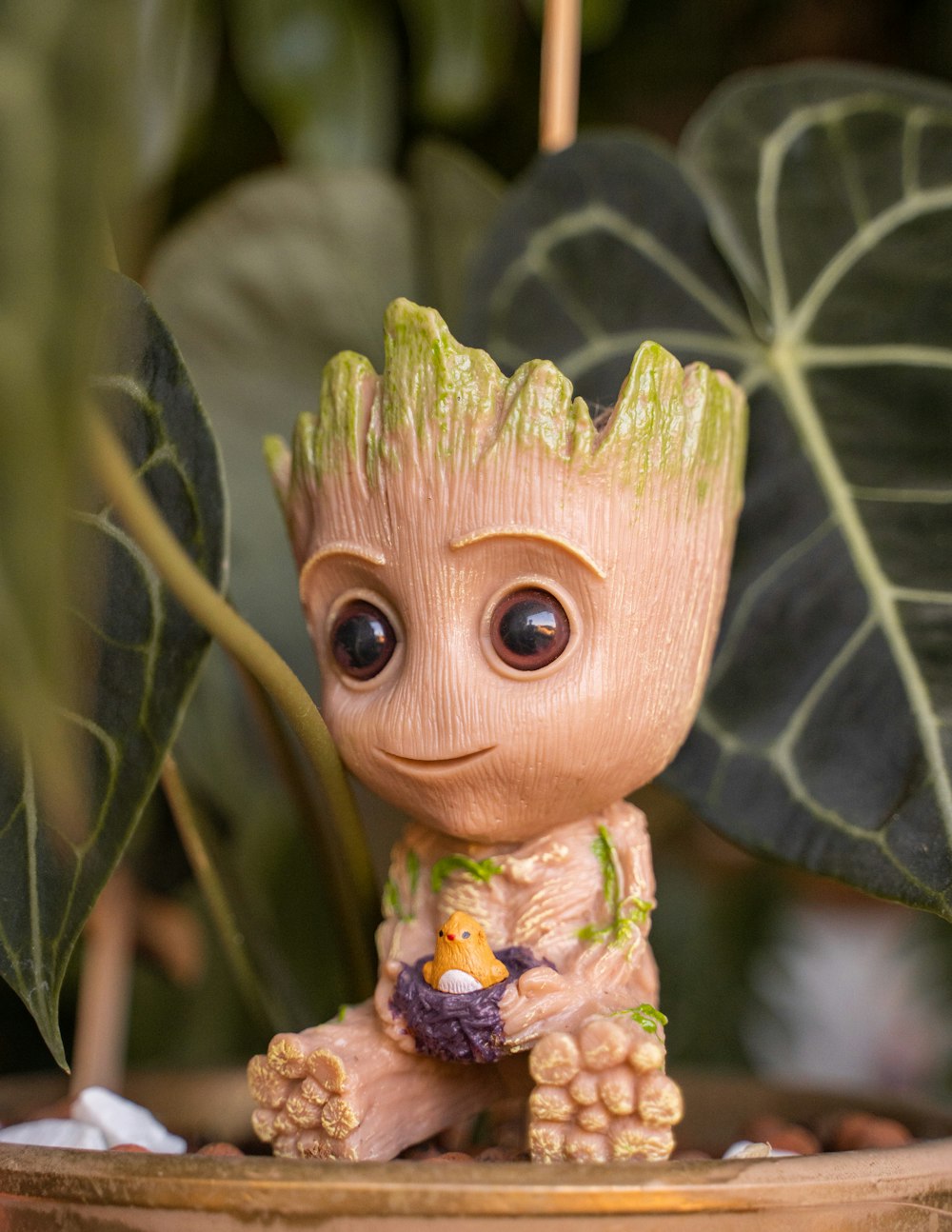 a baby groote planter sitting on top of a potted plant