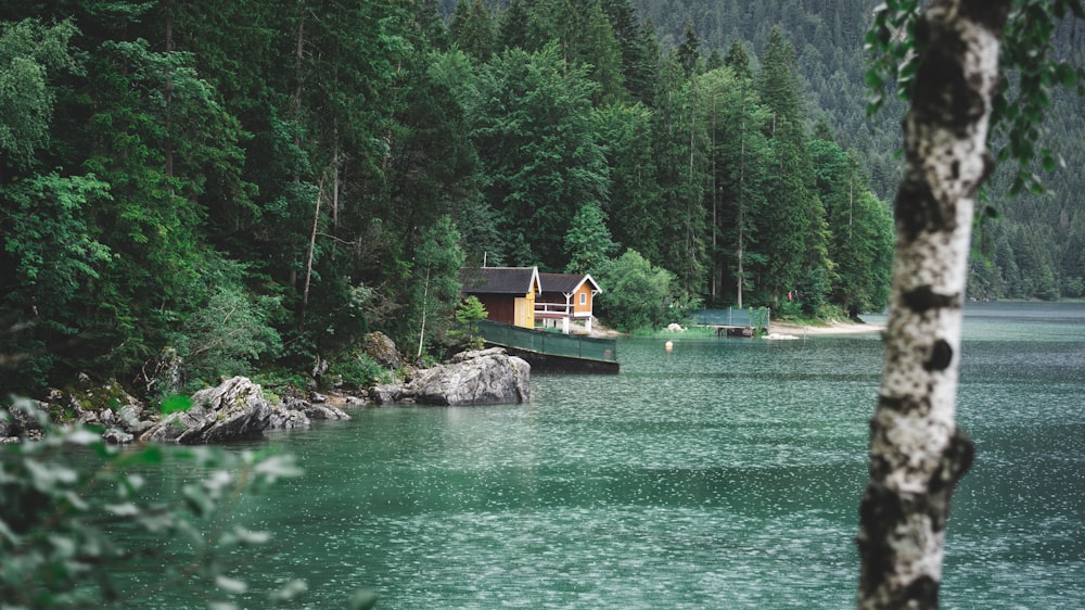 a house sitting on the edge of a body of water