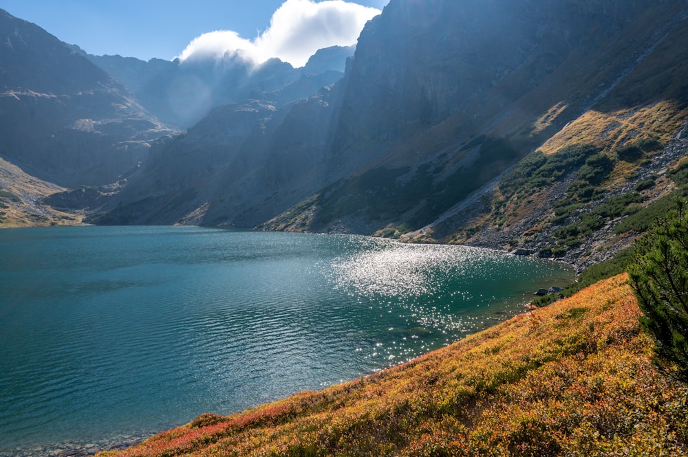 a large body of water surrounded by mountains