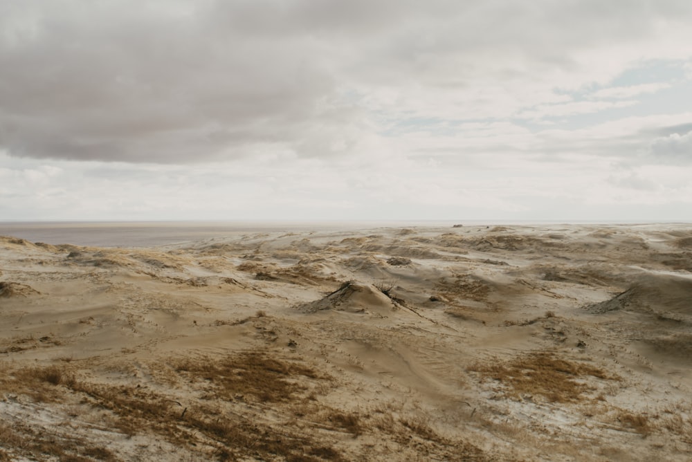 a view of a desert with sand and grass