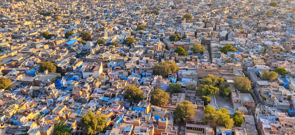 an aerial view of a city with lots of buildings